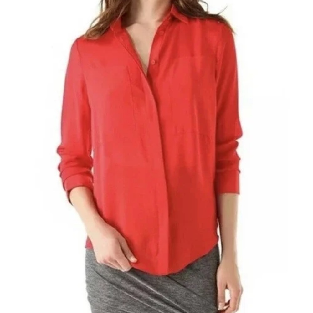 T By Alexander Wang Panel Button-Up Sheer Silk Bl… - image 1